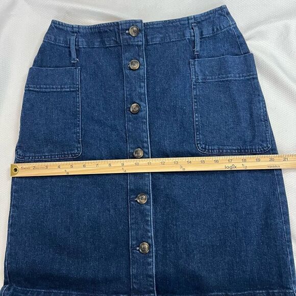 Loft Dark Wash Full Button Front Denim Jean Skirt Sz 8 Women’s - Picture 5 of 9
